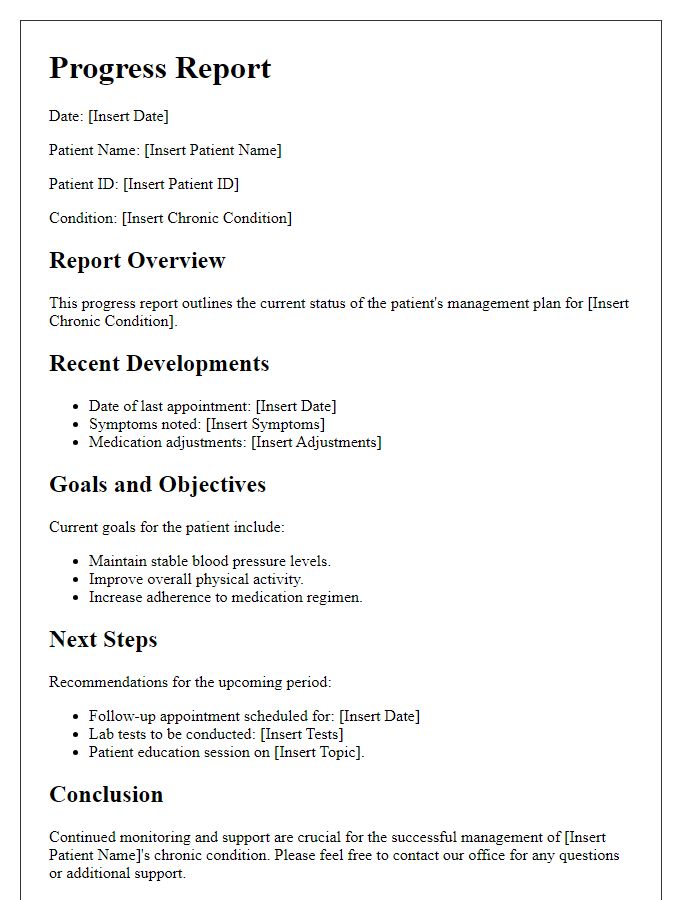 Letter template of progress report on chronic condition care.