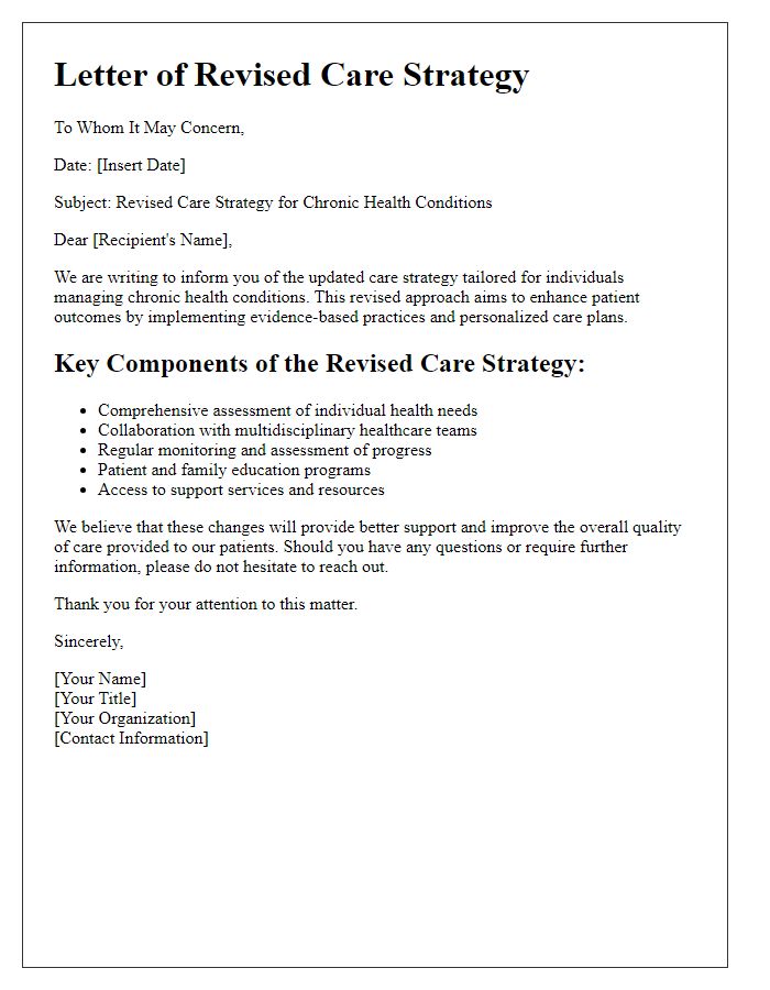 Letter template of revised care strategy for chronic health conditions.