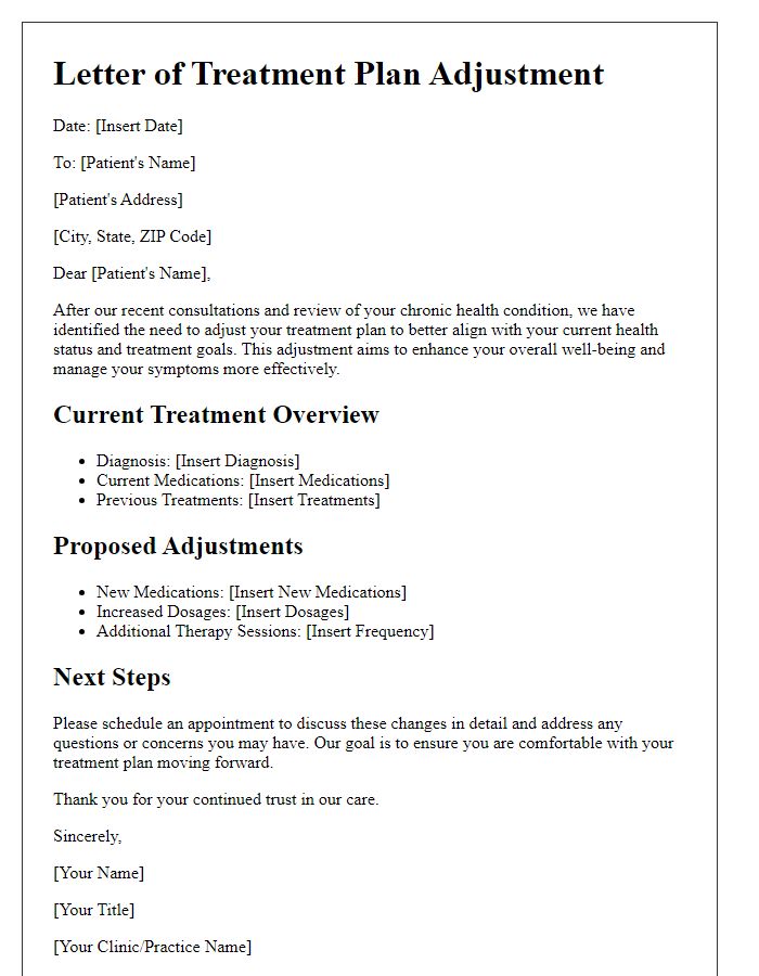 Letter template of treatment plan adjustment for chronic health issues.