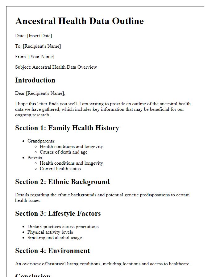 Letter template of ancestral health data outline