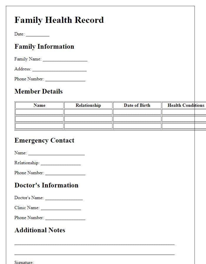 Letter template of collective family health records