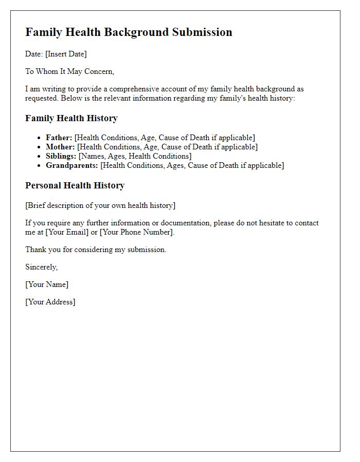 Letter template of family health background submission