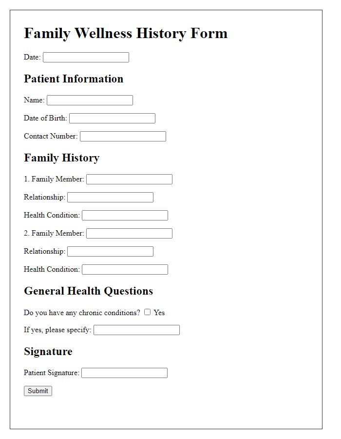 Letter template of family wellness history form