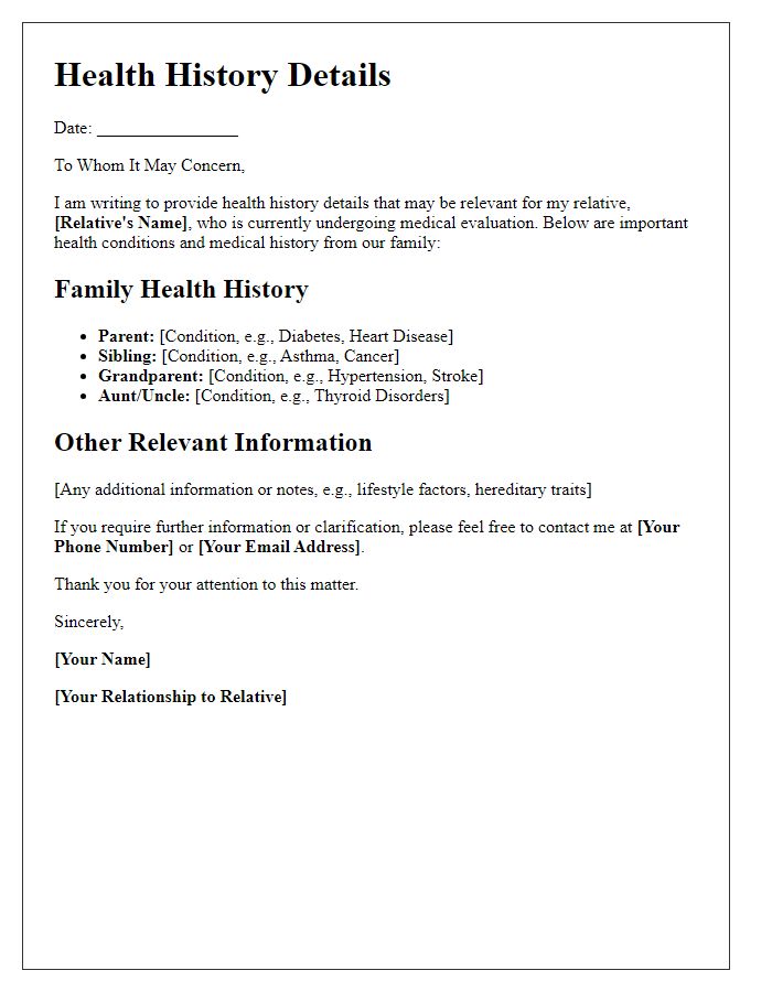 Letter template of health history details from relatives