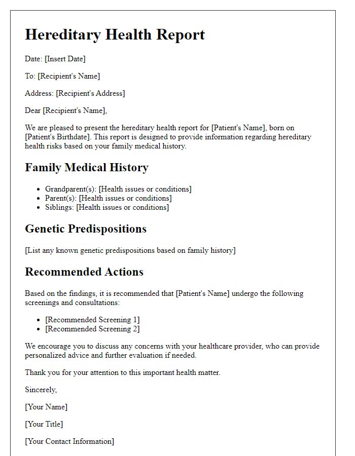 Letter template of hereditary health report