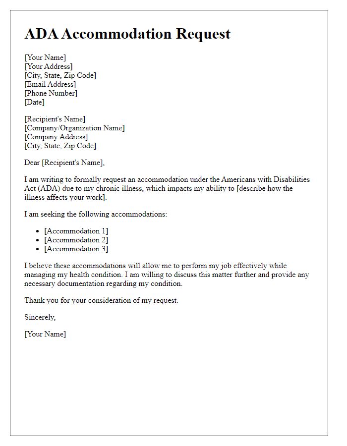 Letter template of ADA accommodation request for chronic illness.