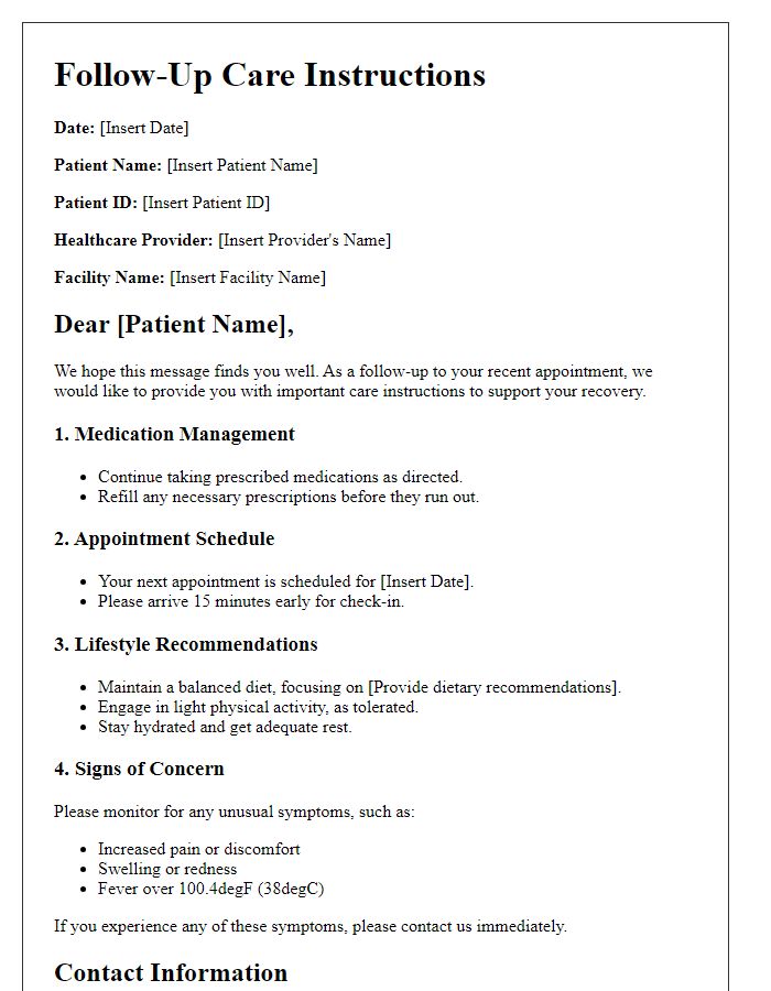 Letter template of senior healthcare support services for follow-up care instructions.