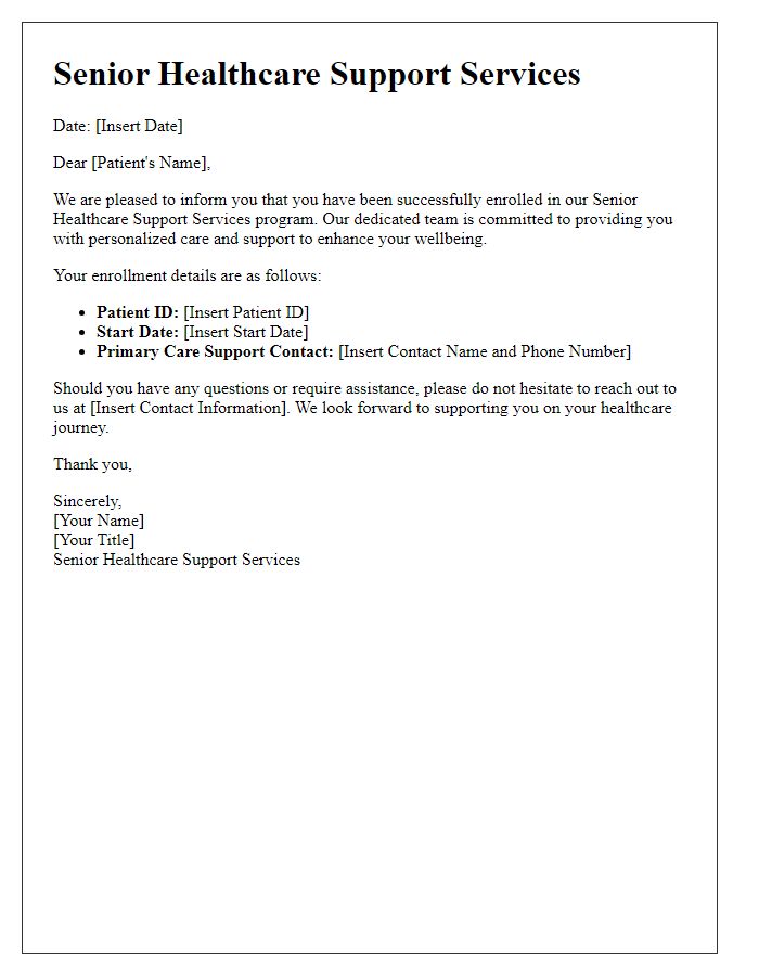 Letter template of senior healthcare support services for patient enrollment.