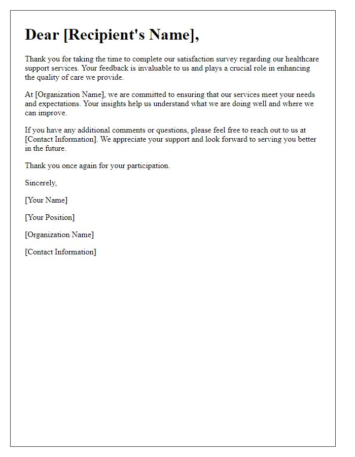 Letter template of senior healthcare support services for satisfaction surveys.