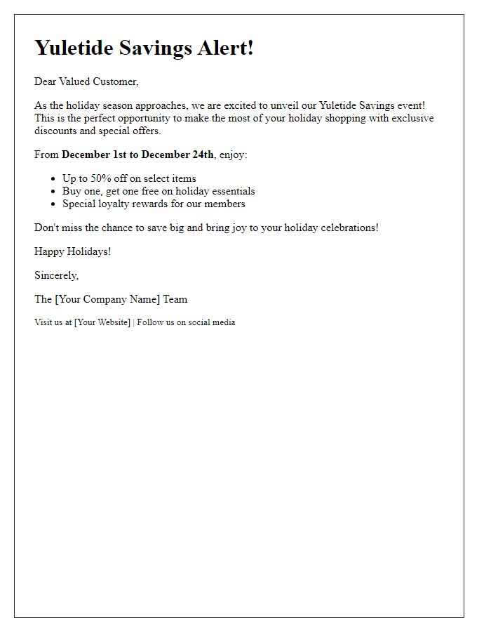 Letter template of yuletide savings alert