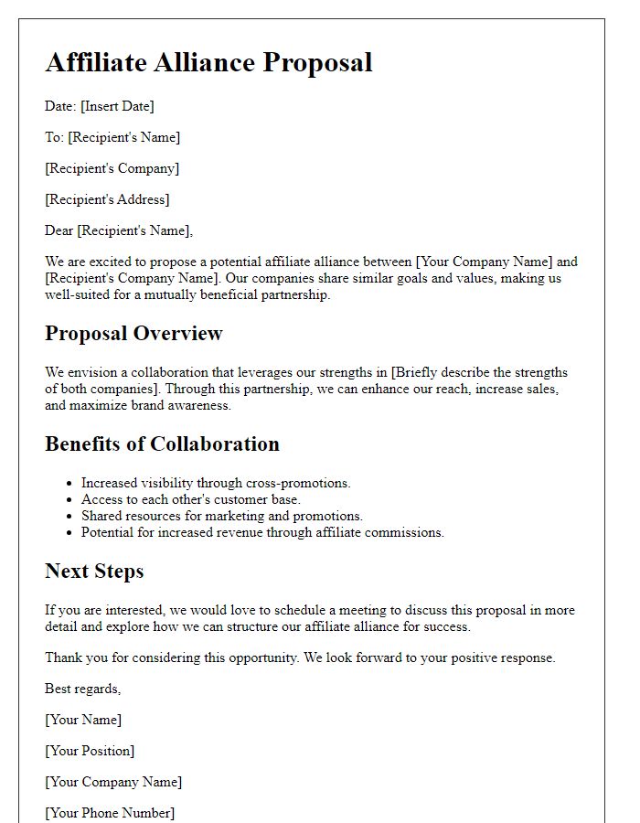 Letter template of affiliate alliance proposal for mutual benefits.