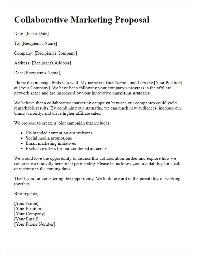 Letter template of collaborative marketing for affiliate networks.