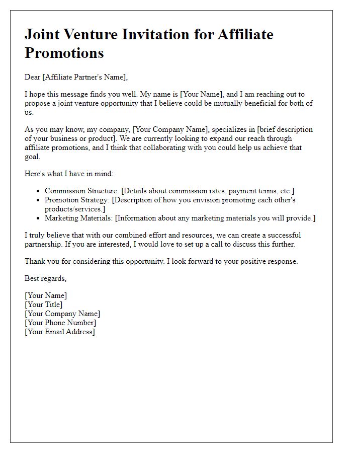 Letter template of joint venture invitation for affiliate promotions.