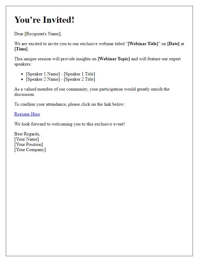 Letter template of exclusive access invitation to our webinar