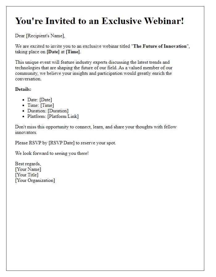 Letter template of insider invitation to a unique webinar