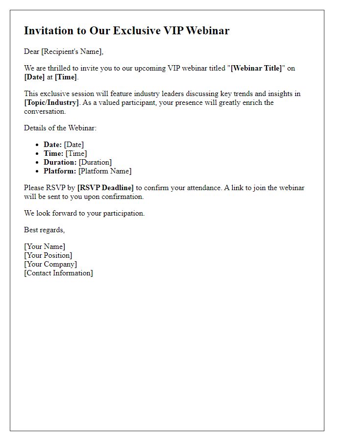 Letter template of participation invitation for a VIP webinar