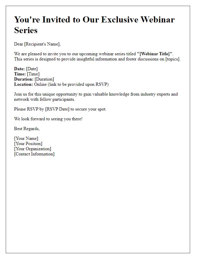 Letter template of private seminar invitation for webinar series