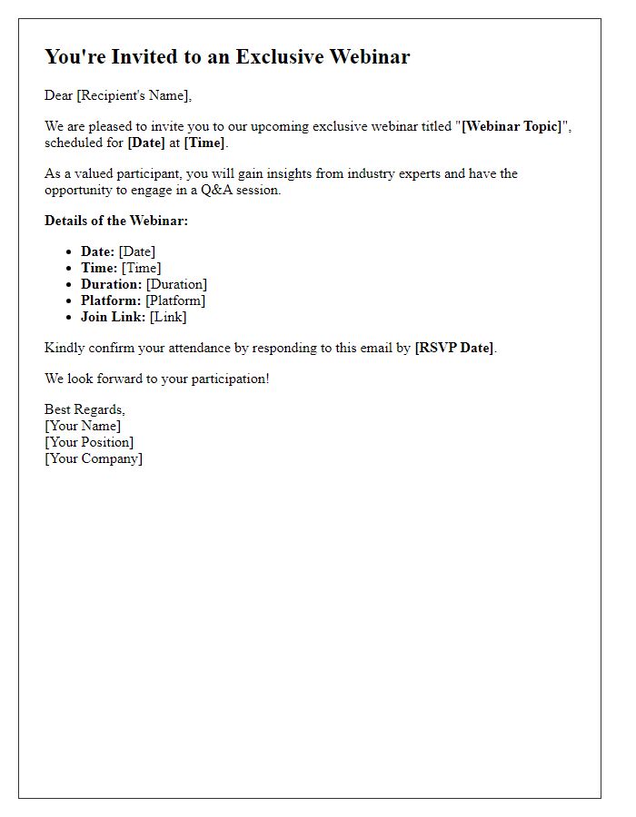 Letter template of privileged webinar invitation