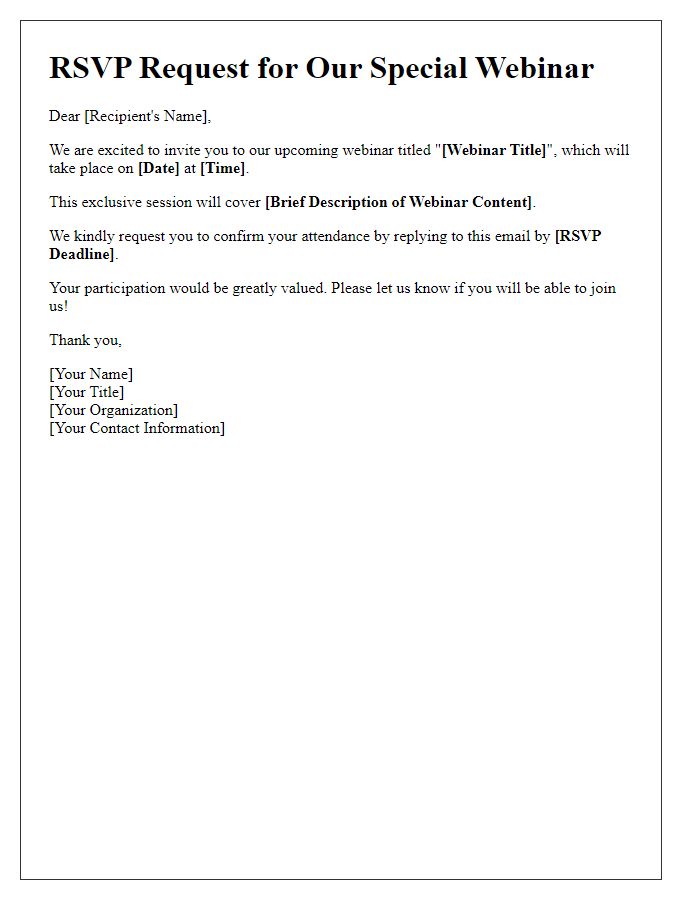 Letter template of RSVP request for a special webinar