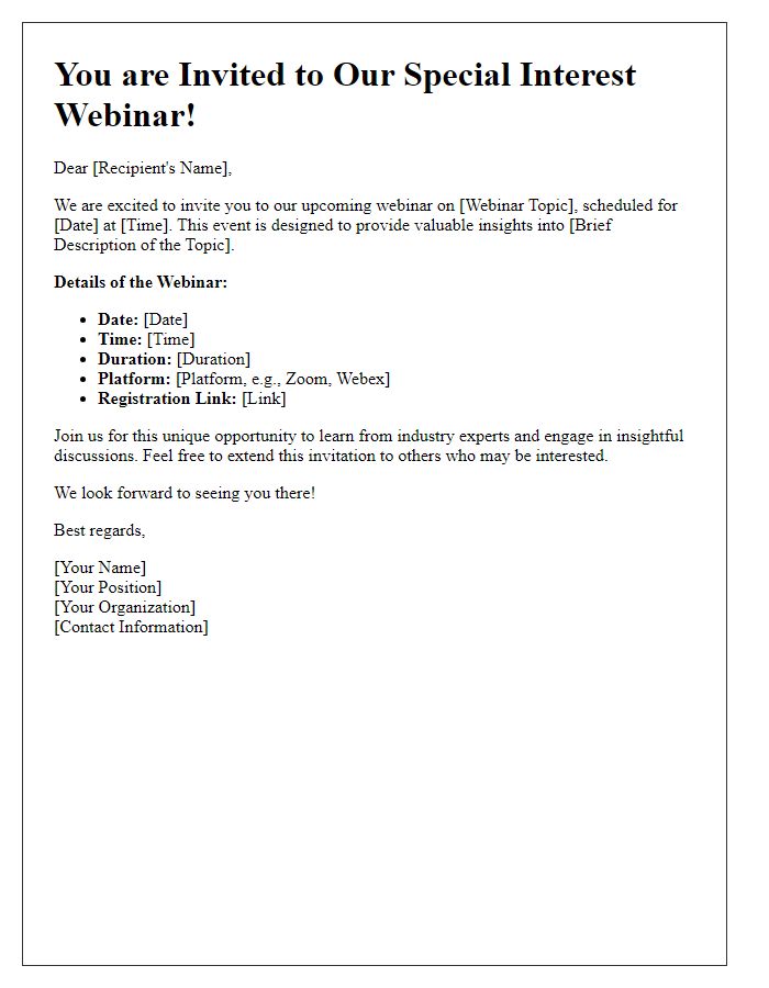 Letter template of special interest webinar invite