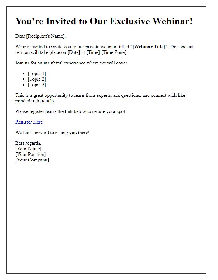 Letter template of welcome invitation to our private webinar