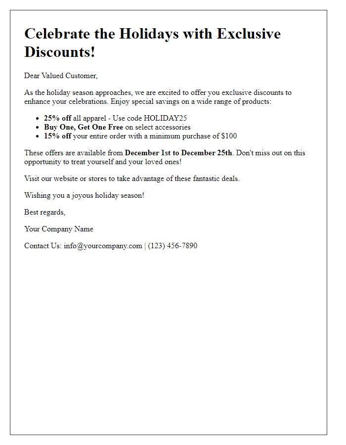 Letter template of holiday discount opportunities