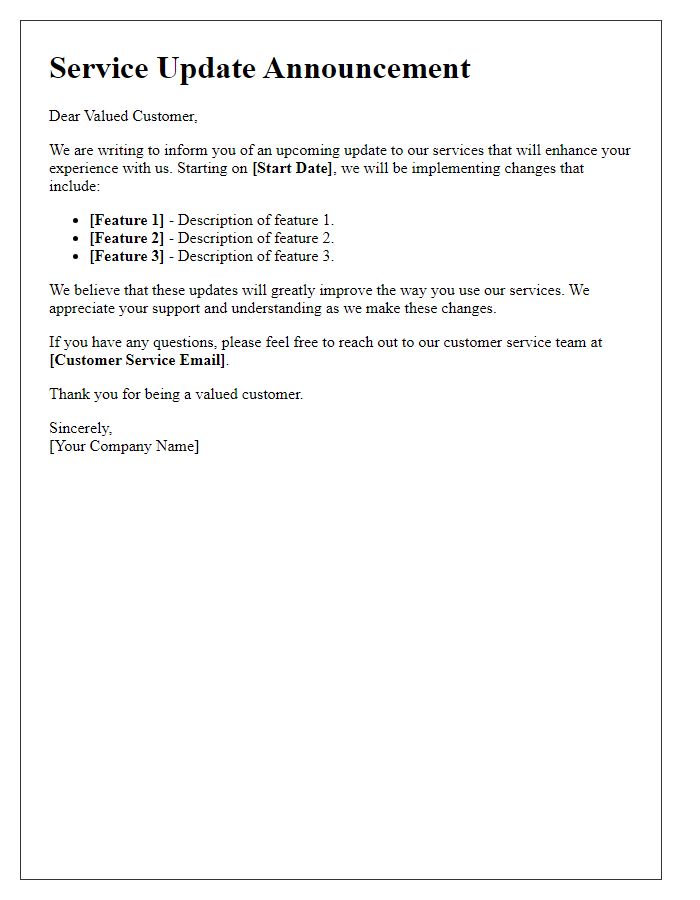 Letter template of service update announcement