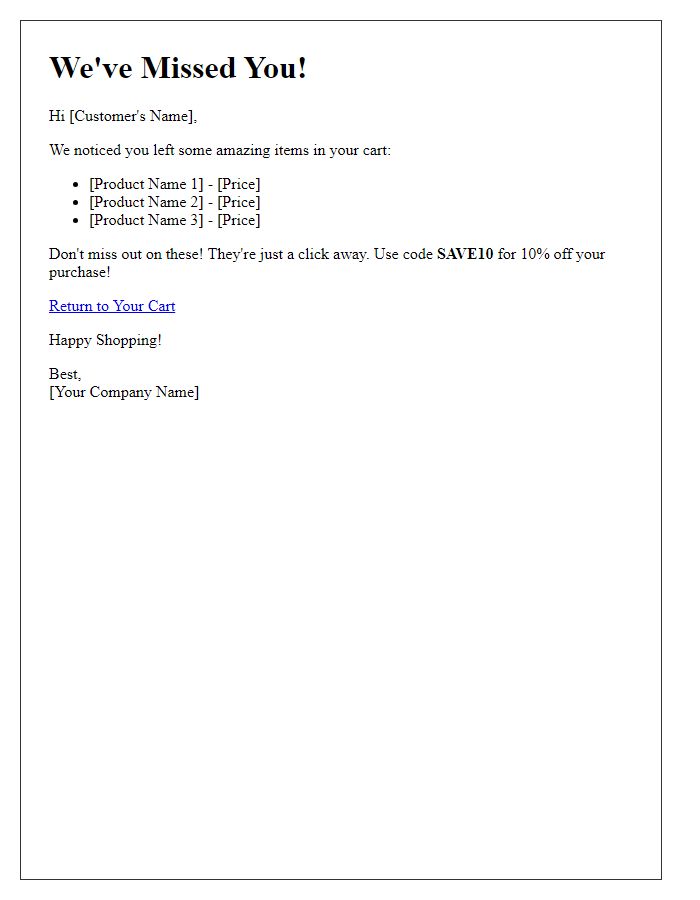 Letter template of personalized product recommendations for abandoned cart recovery