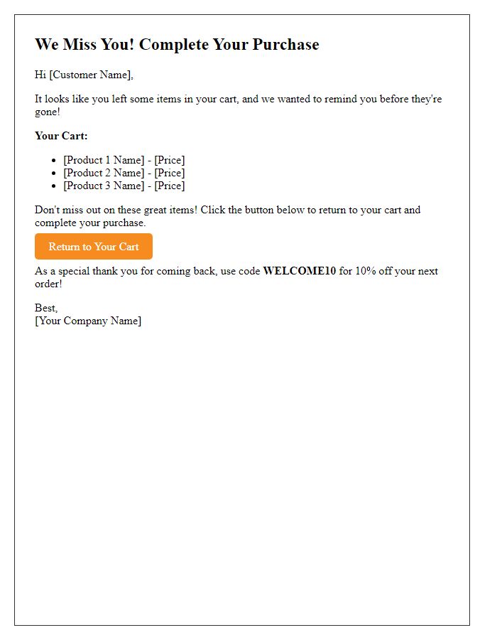 Letter template of urgency message for abandoned cart recovery