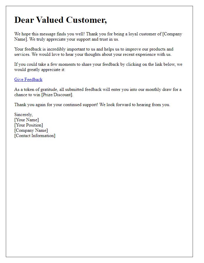 Letter template of Feedback Reminder for Loyal Customers
