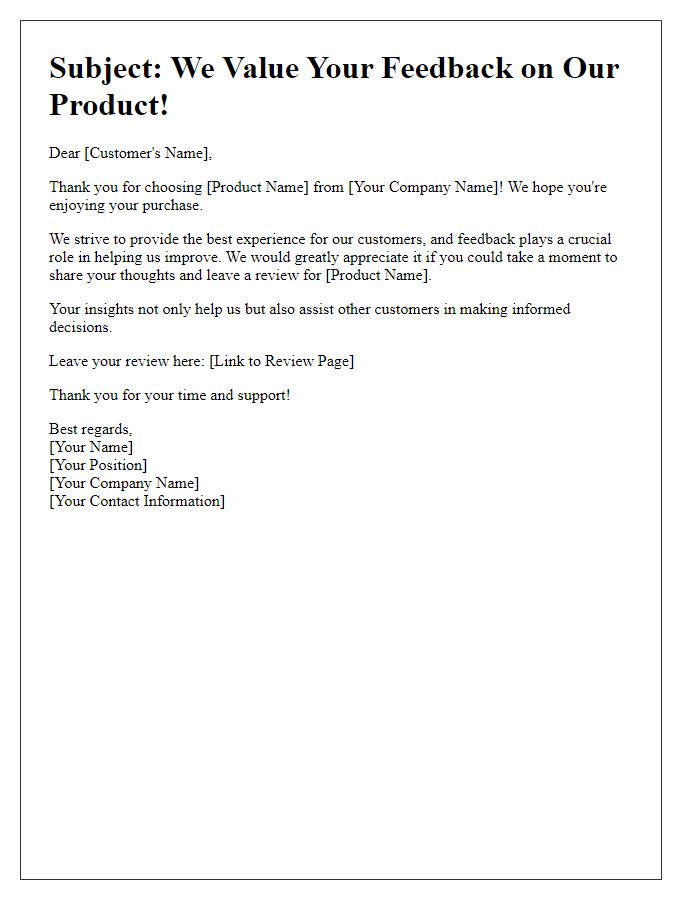 Letter template of Follow-up Request for Product Reviews