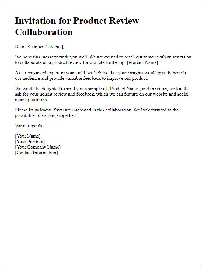 Letter template of Invitation for Product Review Collaboration