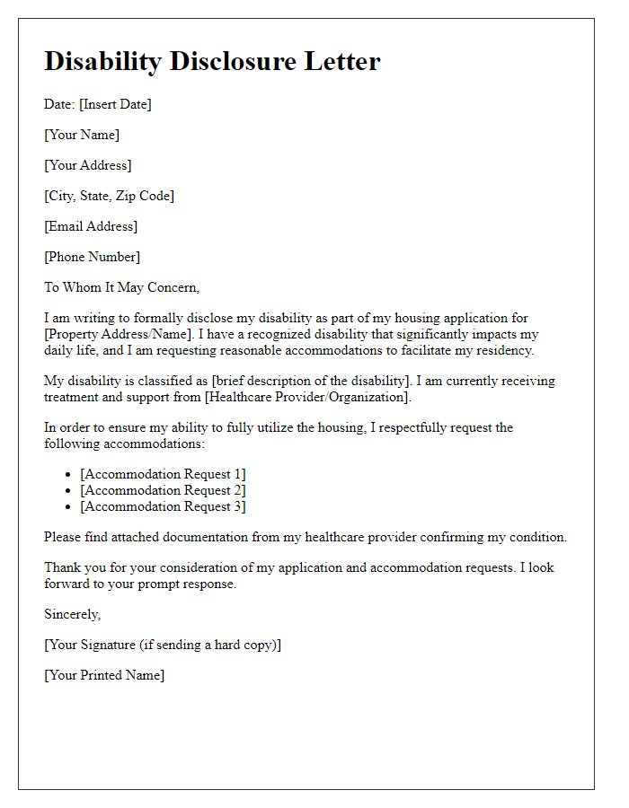 Letter template of disability disclosure for housing applications