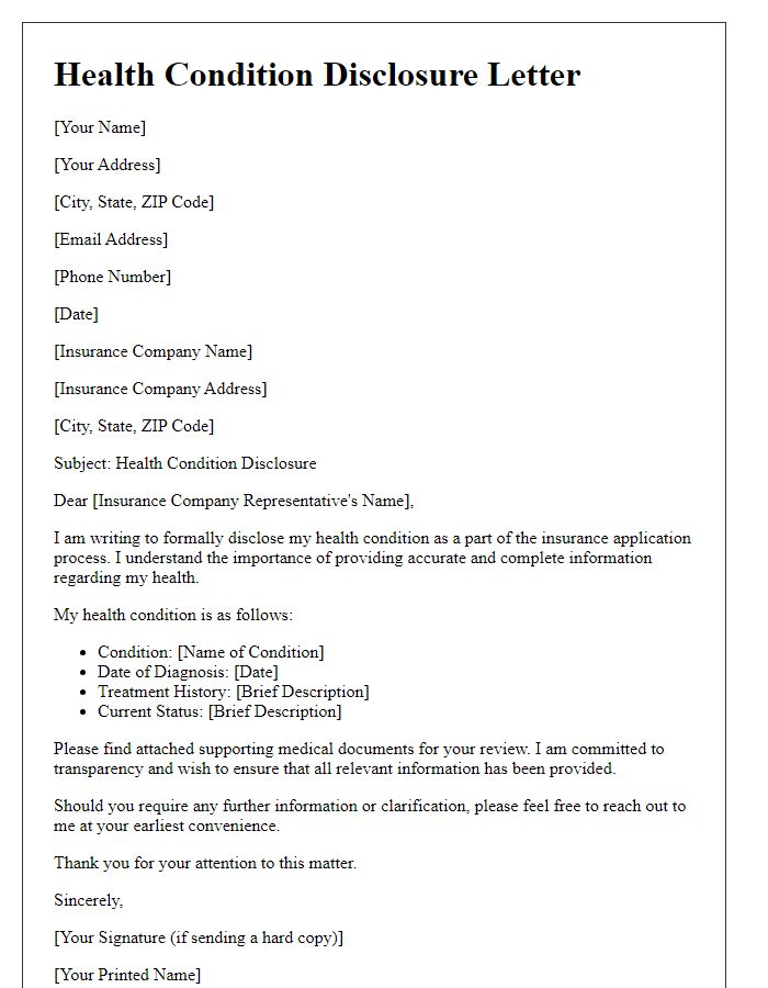 Letter template of health condition disclosure for insurance purposes