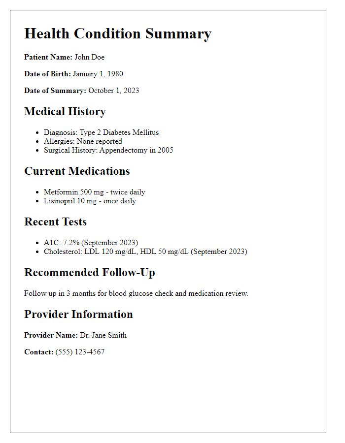 Letter template of health condition summary for patient records