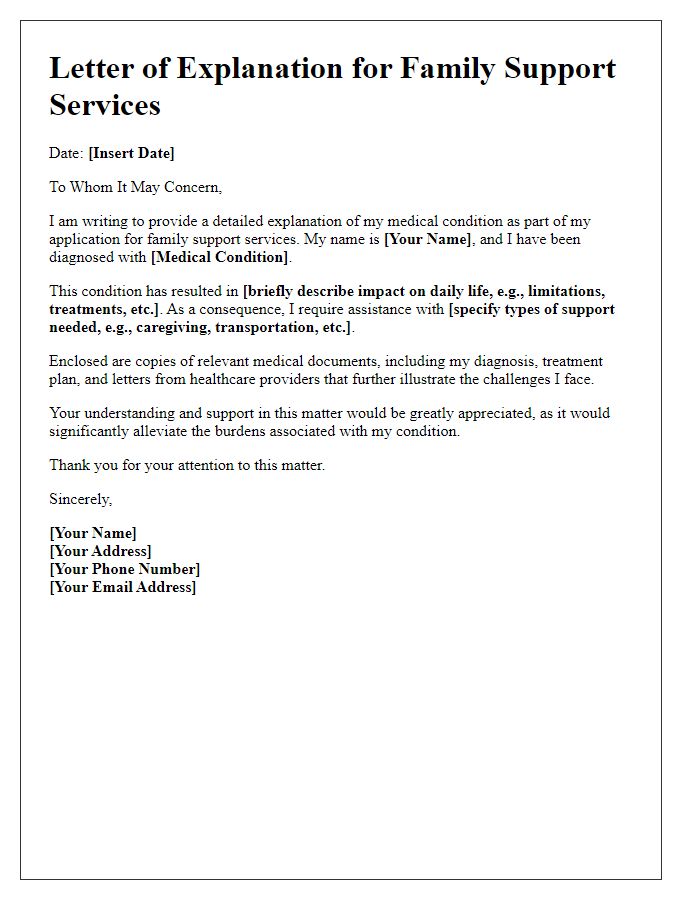 Letter template of medical condition explanation for family support services