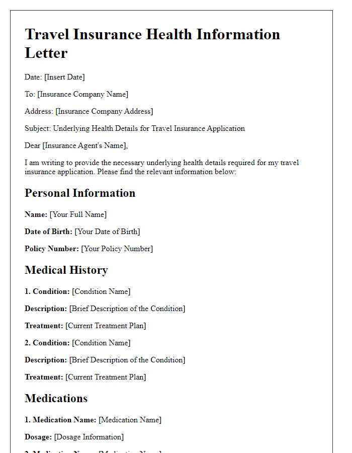 Letter template of underlying health details for travel insurance