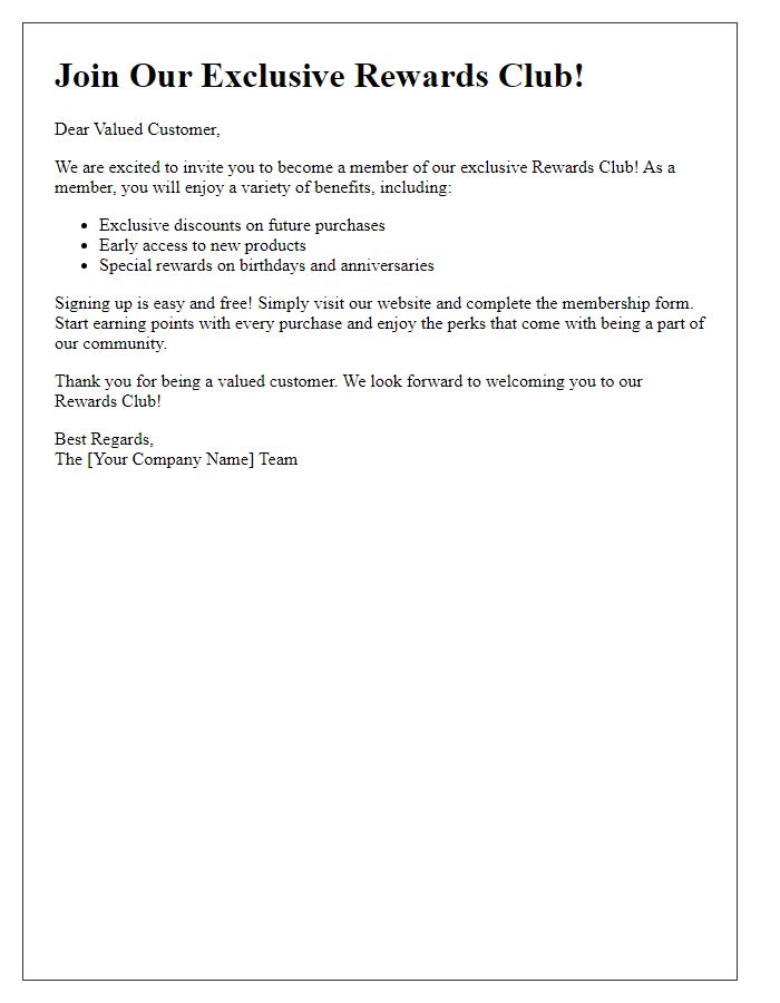 Letter template of inviting customers to join our rewards club