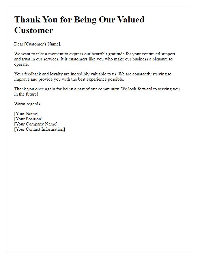 Letter template of thanks for being our valued customer.