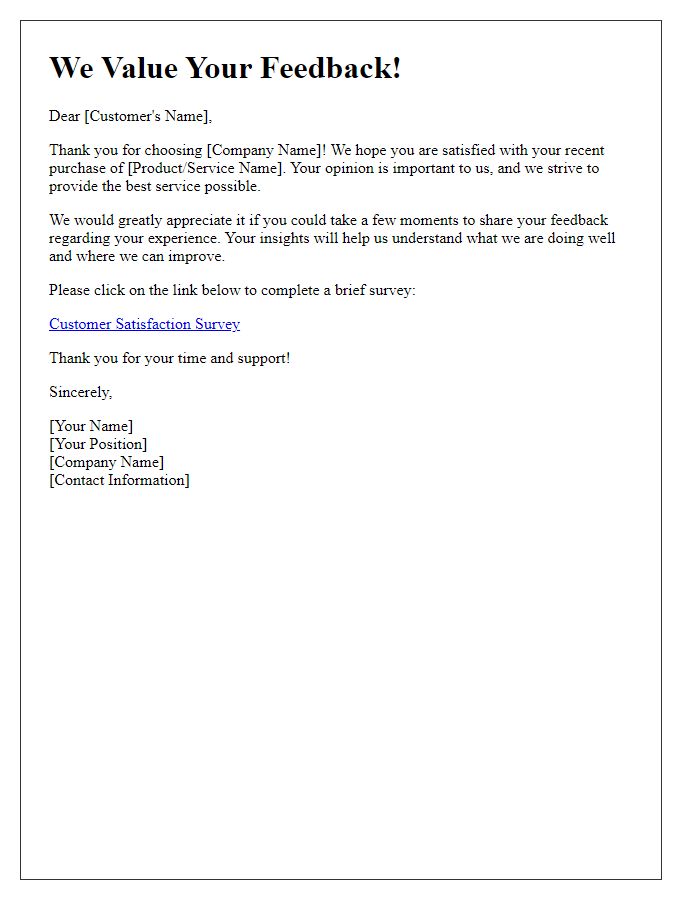 Letter template of demand for customer satisfaction feedback.