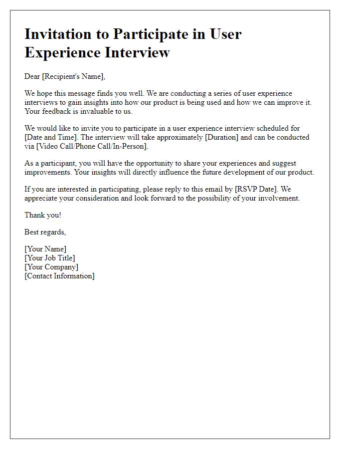 Letter template of call for user experience interview involvement