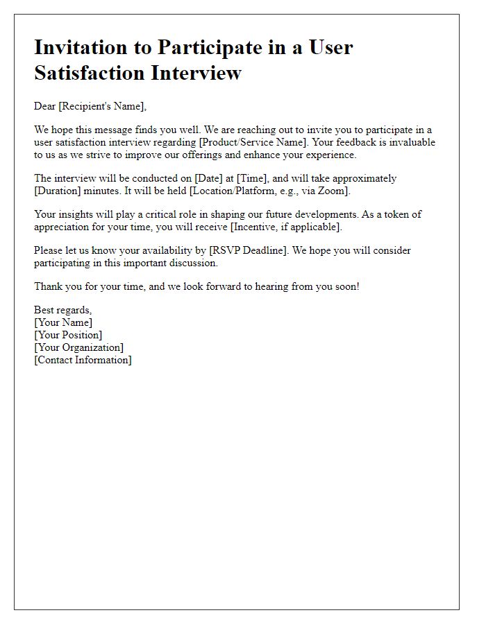 Letter template of invitation for user satisfaction interview participation