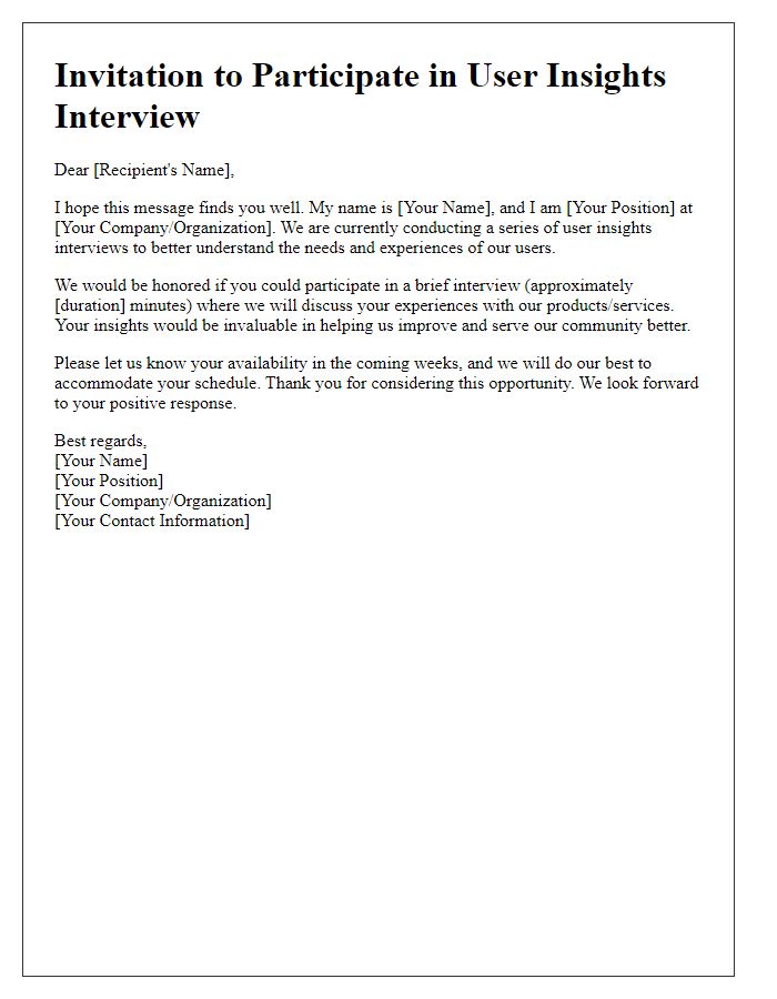 Letter template of request for user insights interview invitation