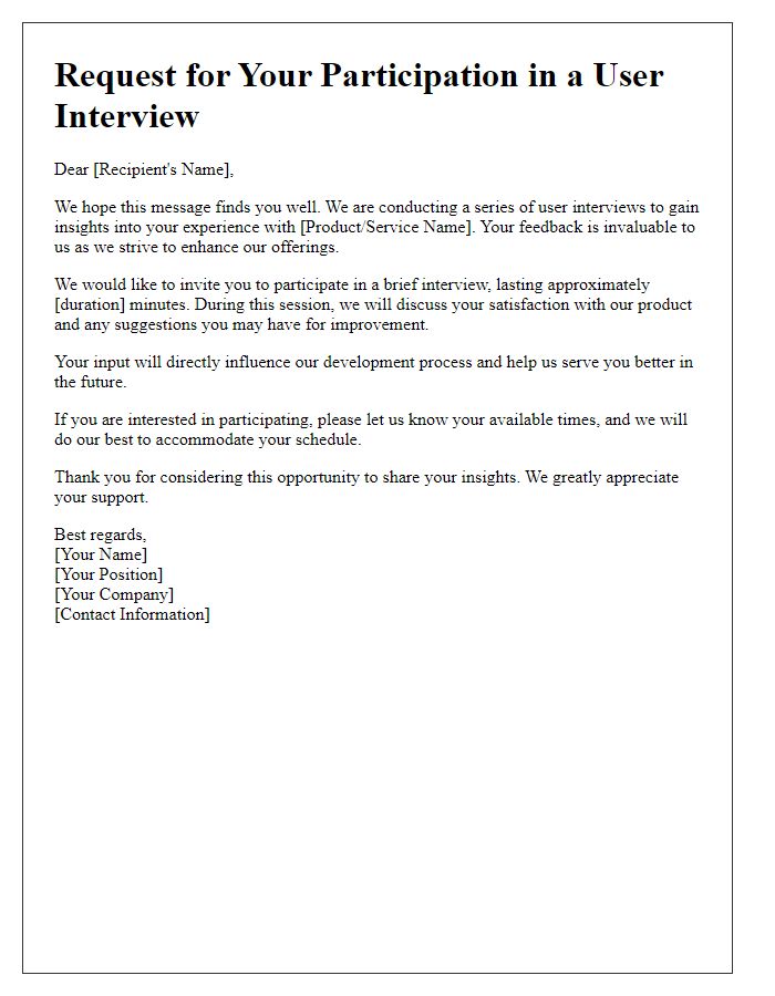 Letter template of solicitation for user interview on satisfaction insights