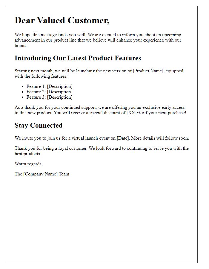 Letter template of product advancement notice for loyal customers