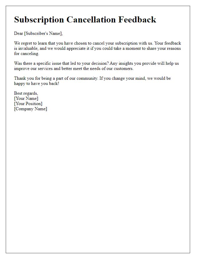 Letter template of feedback on subscription cancellation