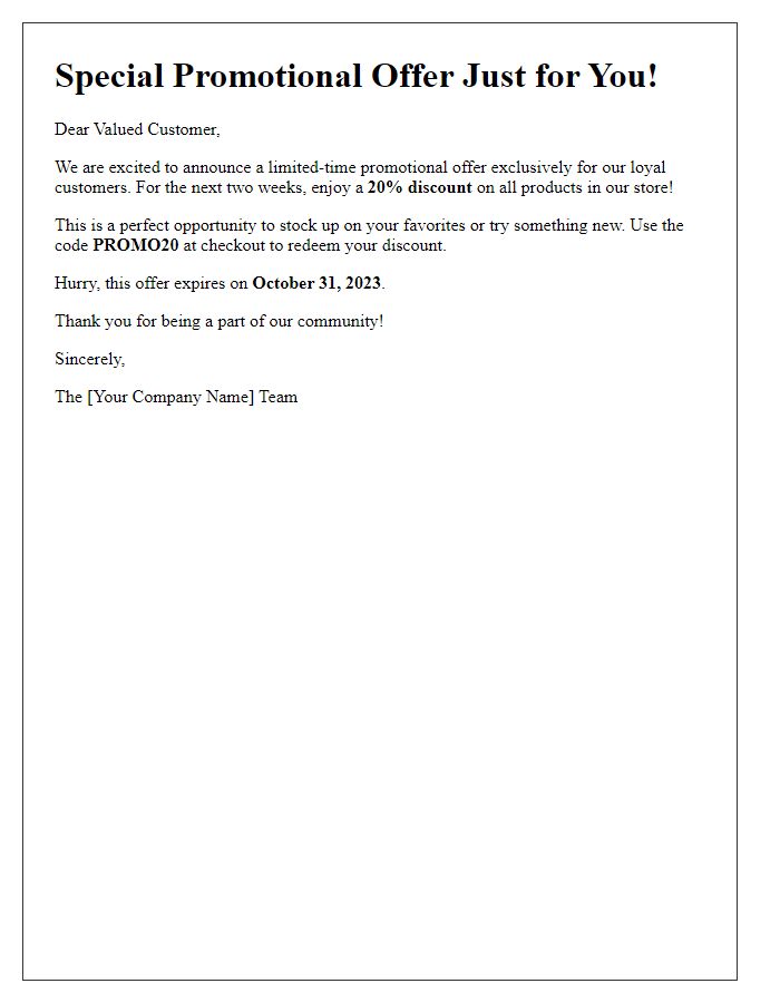 Letter template of limited-time promotional offer