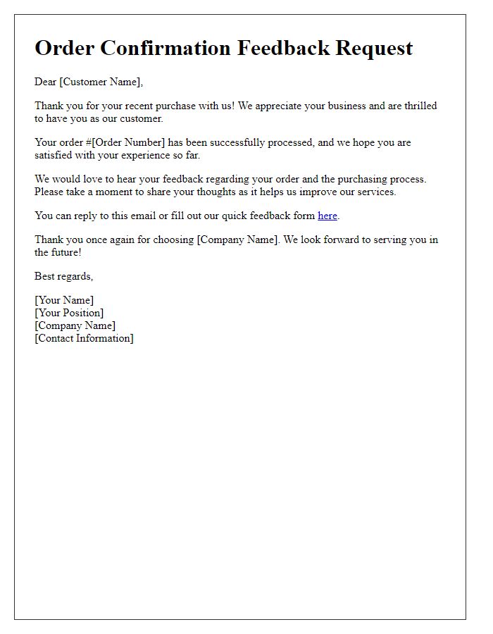 Letter template of order confirmation feedback request