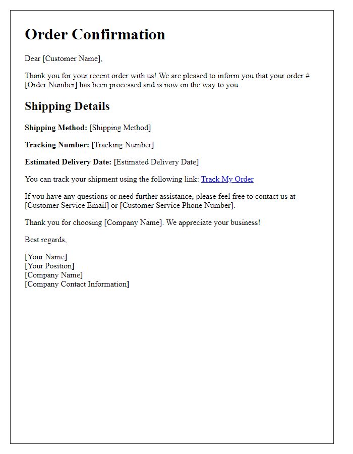 Letter template of order confirmation shipping update