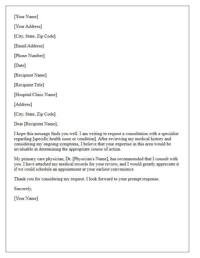 Letter template of direct request for specialist consultation